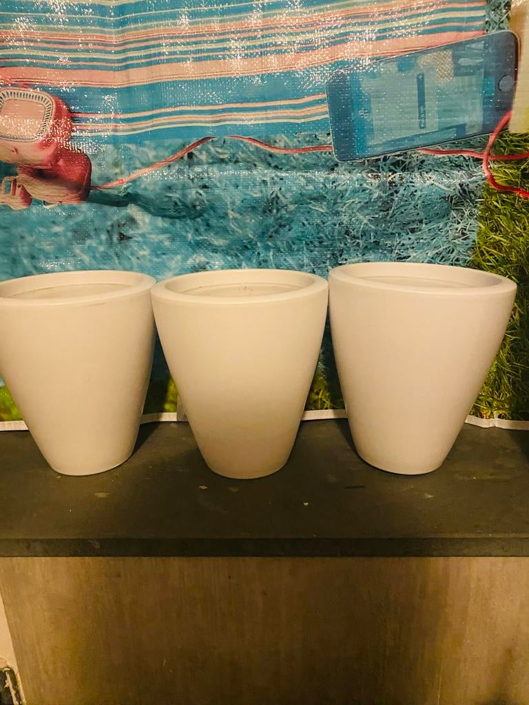 Set van 3 witte bloempotten, , gebruikt, Ophalen, Kunststof, Gebruikt, Rond