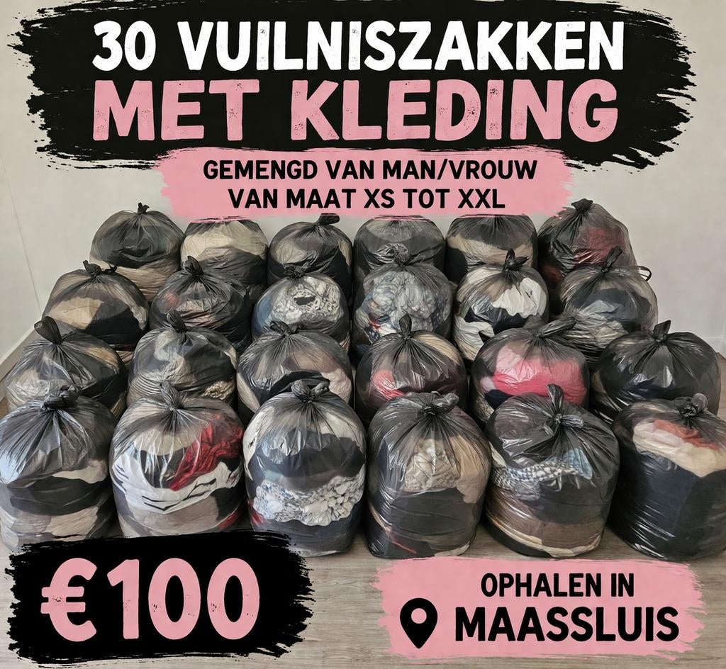 30 vuilniszakken vol kleding - Maat XS t/m XXL, Kleding | Dames, Diverse merken, Ophalen, Gedragen