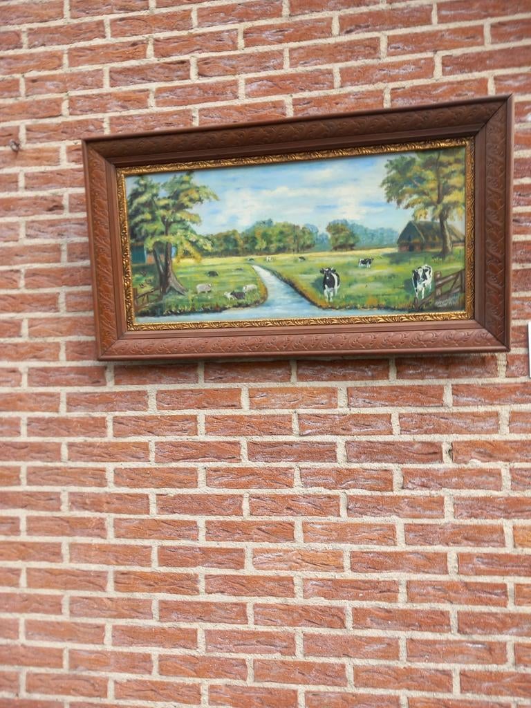 Oud schilderij met op linnen geschilderd landschap., Ophalen, Schilderij