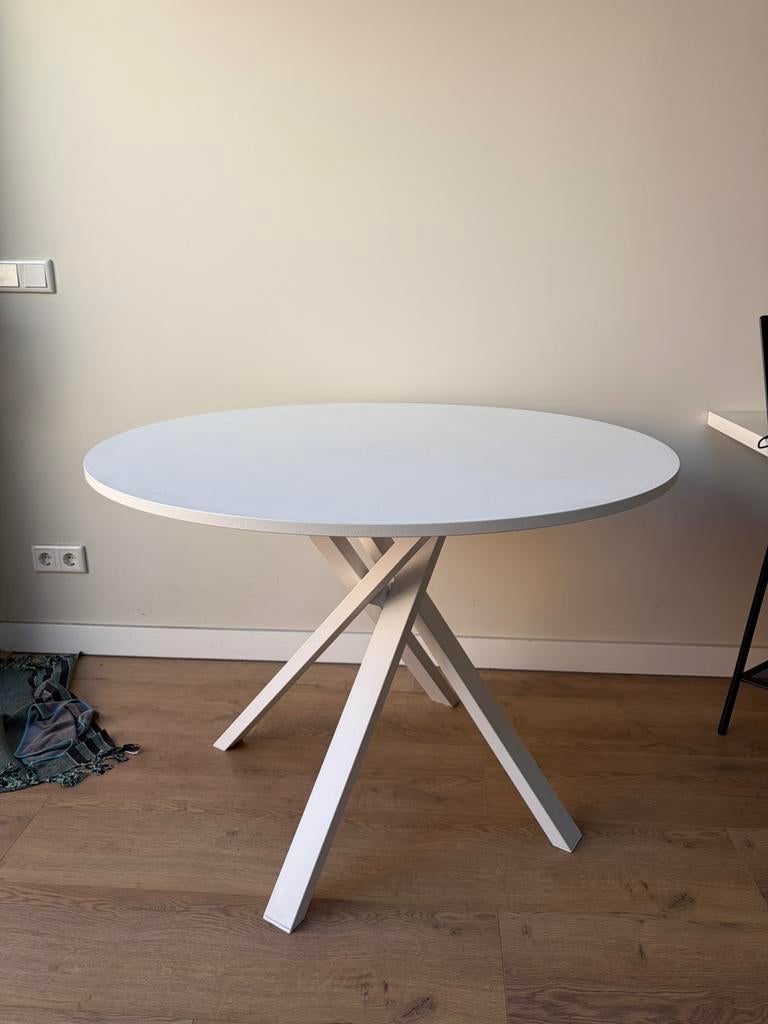 Witte Ronde Eettafel IKEA 105 cm, 100 tot 150 cm, Rond, Ophalen of Verzenden, Zo goed als nieuw