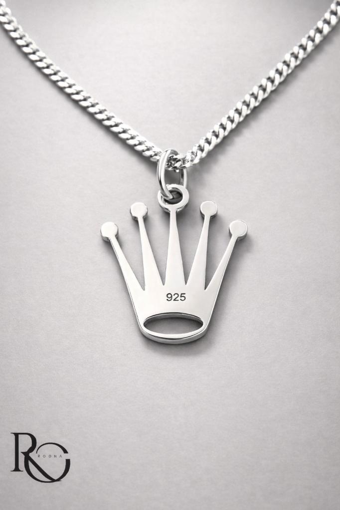 925 Zilveren Kroon Hanger met Ketting 45 cm, Nieuw, Ophalen of Verzenden, Kruis of Symbool, Zilver