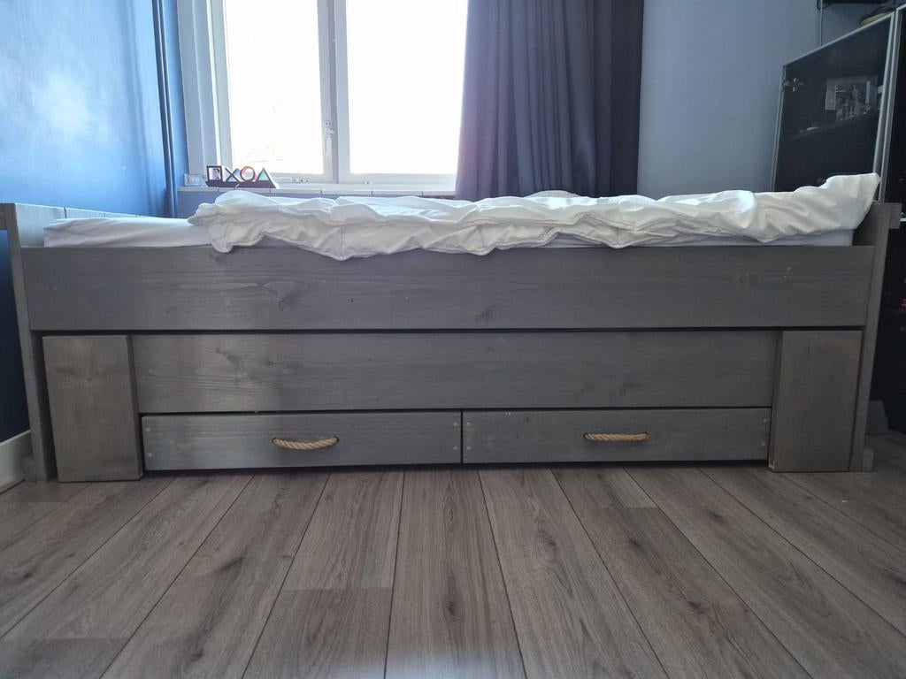 Woood bed met uitschuiflade/bed, 85 tot 100 cm, Gebruikt, 180 cm of meer, Ophalen
