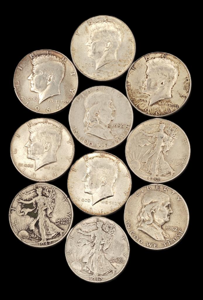 10x Zilveren Half Dollar USA, Postzegels en Munten, Munten | Amerika, Verzenden, Noord-Amerika, Setje, Zilver