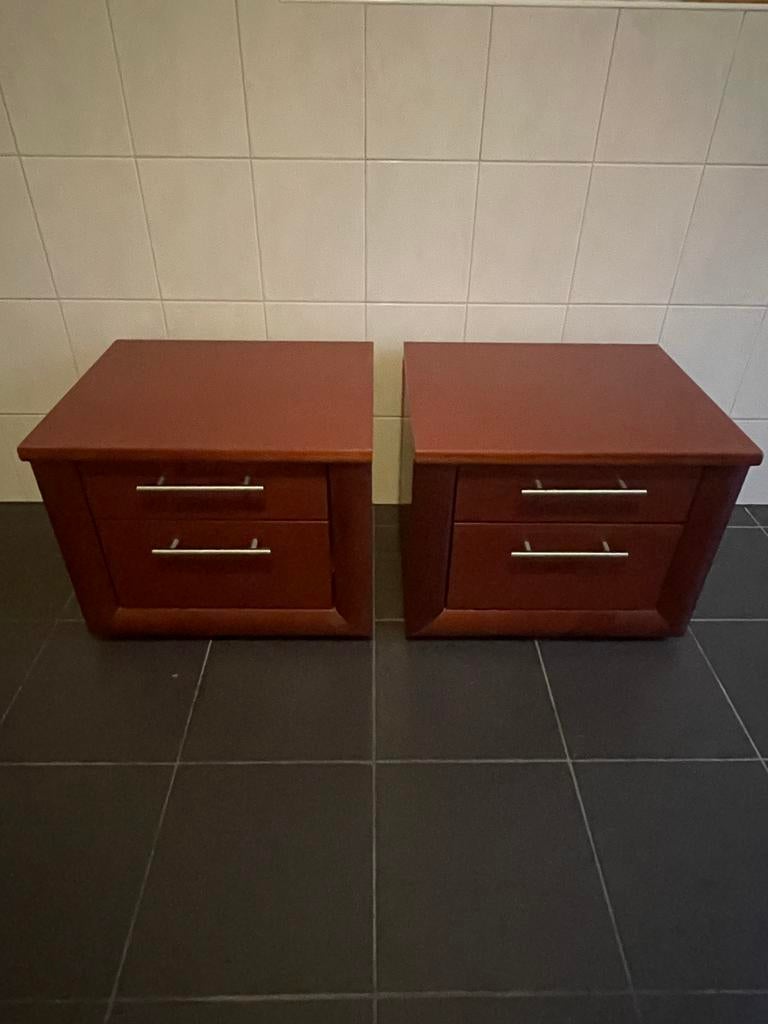 Set van 2 houten nachtkastjes met lades, Ophalen, Gebruikt, 45 tot 65 cm, Minder dan 55 cm