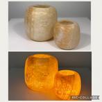 Set van 2 Alabaster Kandelaars - Sfeervolle Verlichting, Overige materialen, Crème, Nieuw, Ophalen of Verzenden