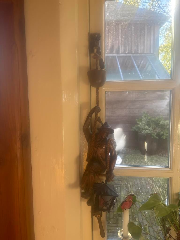 Vintage Hanglamp met Houten Figuur - Uniek en Decoratief, Antiek en Kunst, Antiek | Lampen, Ophalen of Verzenden