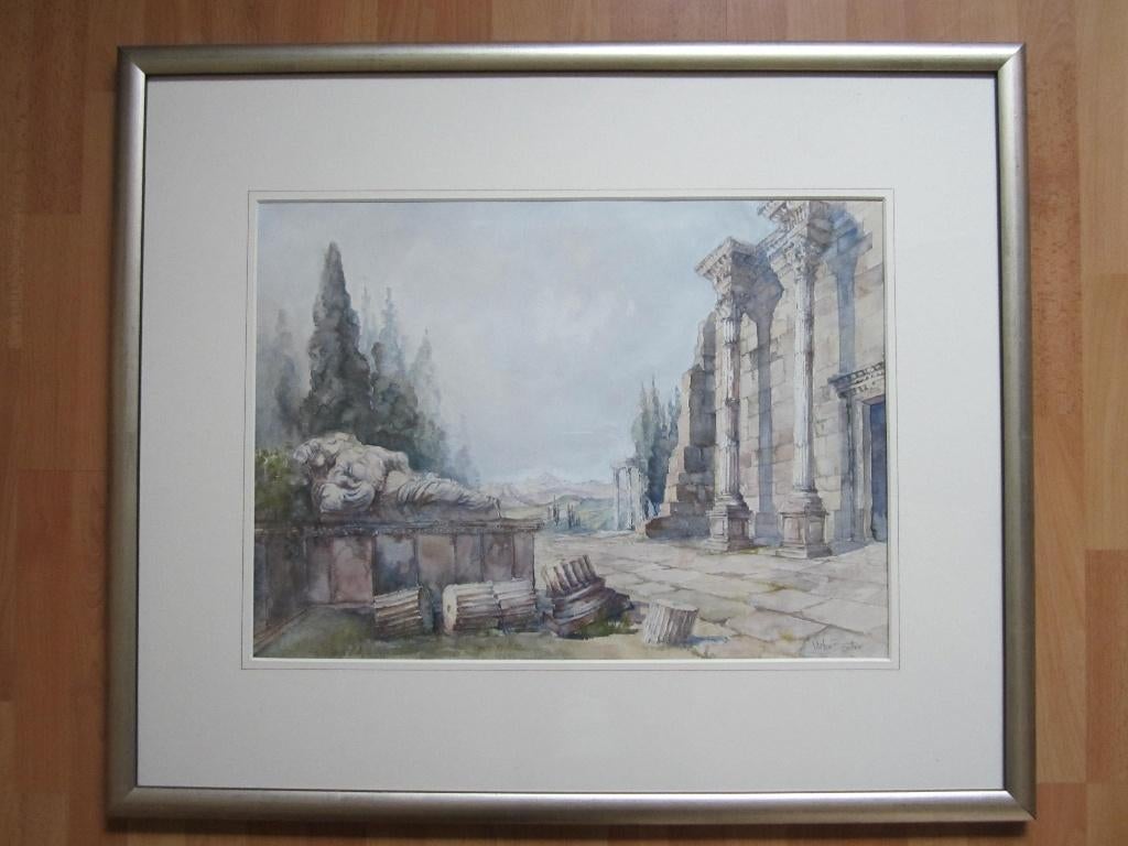 Aquarel - Victor Bouter - Romeinse ruïne, Antiek en Kunst, Kunst | Schilderijen | Klassiek, Ophalen