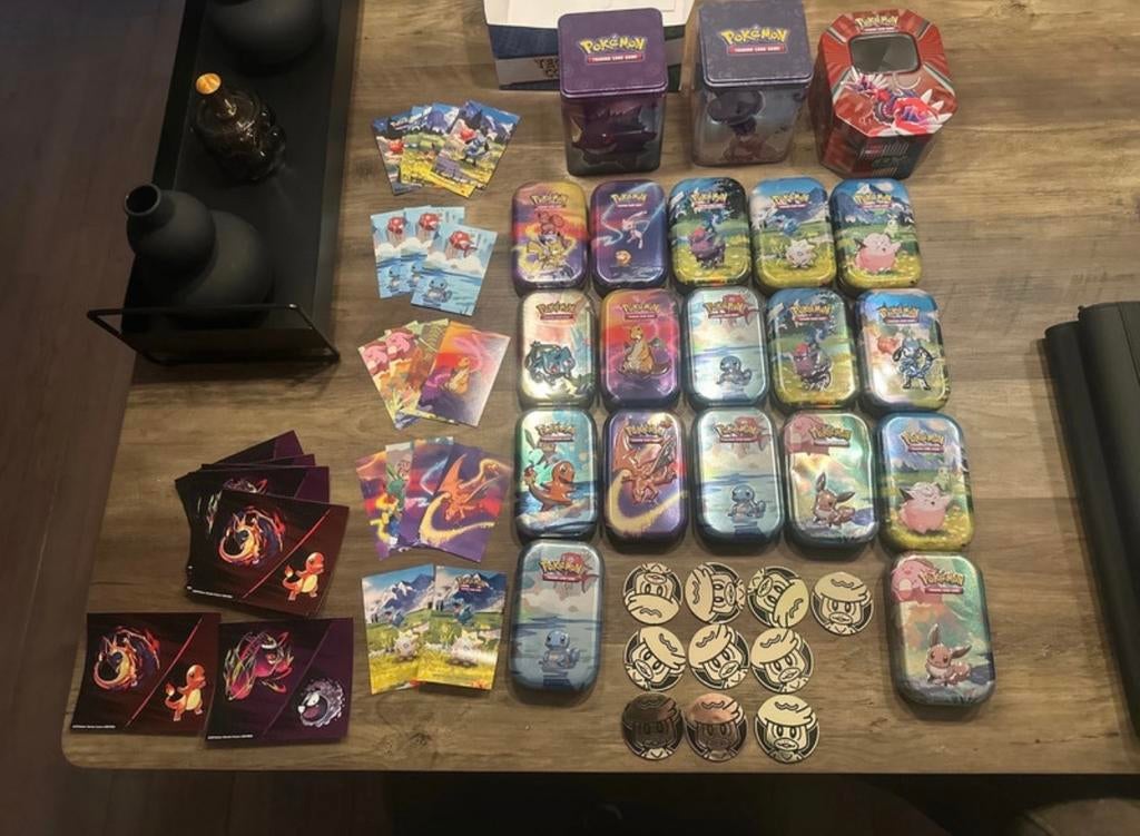 Pokémon tins blikken tcg gengar pikachu charizard munt kaart, Ophalen of Verzenden, Gebruikt, Overige typen
