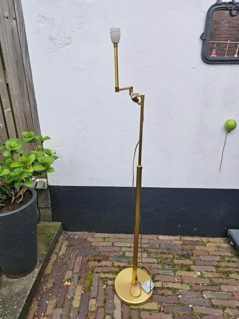 Staande messing schemerlamp met 3 standen dimmer, Ophalen of Verzenden