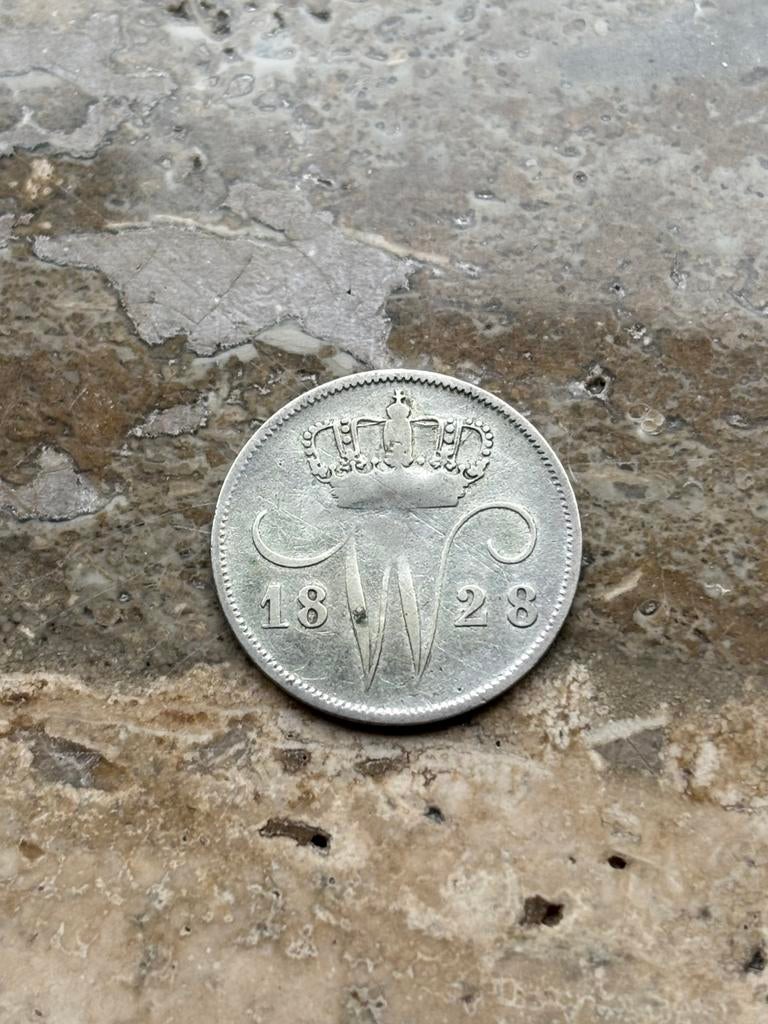 10 cent 1828 B Willem I, zeldzaam jaar, Zilver, Ophalen of Verzenden, 10 cent, Koning Willem I