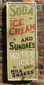 Groot houten reclamebord / antiek / ijssalon / Ice Cream, Reclamebord, Gebruikt, DeKameraadschap, Dj.kammeraat@telfort.nl