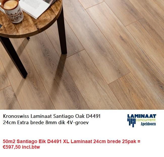 50m2 Santiago Eik D4491 XL Laminaat 24cm brede 2= €597,50, Bruin, Nieuw, Ophalen of Verzenden, Laminaat XL 24cm breed