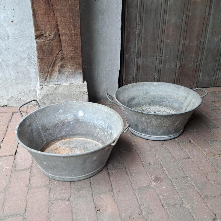 1x Brocante oude zinken teil teiltje 2 handgreepjes *Etage3*, Huis en Inrichting, Woonaccessoires | Overige, Gebruikt, Ophalen of Verzenden
