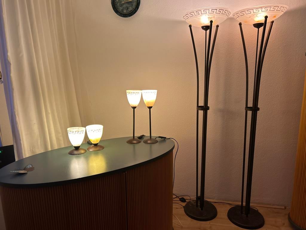 Set van 2 x2 tafellampen en 2 staande lampen, Ophalen, Gebruikt, Metaal, 150 tot 200 cm