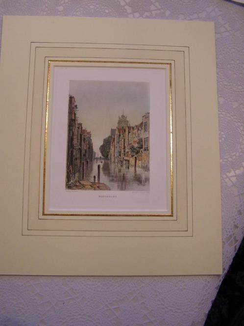 3 x gravure van Dordrecht gekleurd in fraai passe partout, Antiek en Kunst, Kunst | Etsen en Gravures, Ophalen of Verzenden