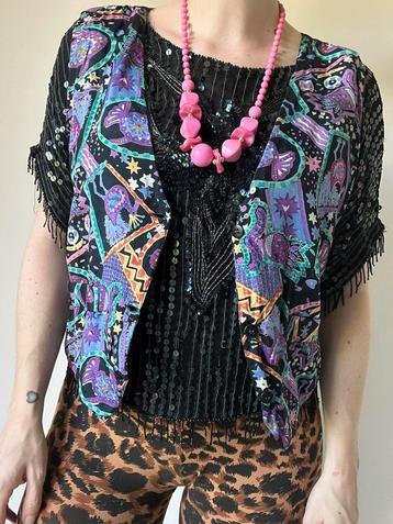 90s vintage print gilet, S. Festival boho bohemian unisex beschikbaar voor biedingen