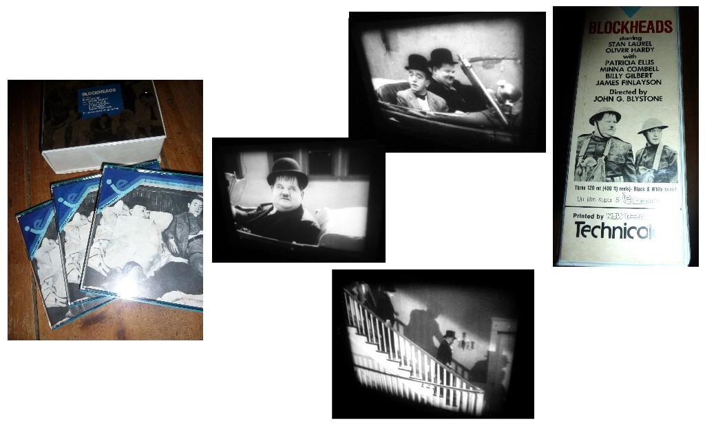 8mm film Laurel & Hardy BlockHeads 3x120mtr zw/w -, Ophalen of Verzenden, 8mm film
