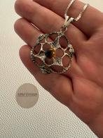Y004/Vintage Zilveren prachtige TIJGEROOG Bol ketting, Gebruikt, Bruin, Verzenden, X