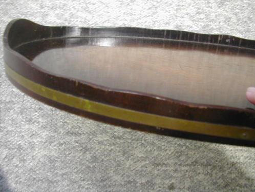 Antiek dienblad hout notenhout koperen band rand ovaal oud, Huis en Inrichting, Woonaccessoires | Dienbladen, Gebruikt, Hout, Ovaal