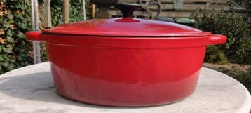 Vintage rode gietijzeren ovale naamloze braadpan (G295) beschikbaar voor biedingen