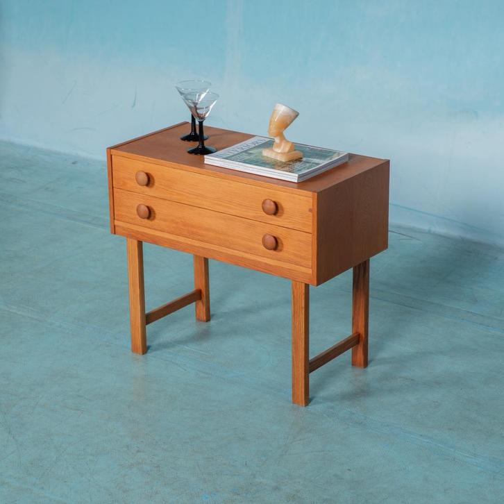Scandinavische ladekast 60s in blond eiken – Winkelbijdetijd, Huis en Inrichting, Kasten | Ladekasten, Gebruikt, Eikenhout, 1 of 2 laden