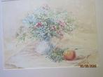 Leo van Haegenbergh Mooie soft aquarel Bloemen/Appel, Antiek en Kunst, Ophalen of Verzenden