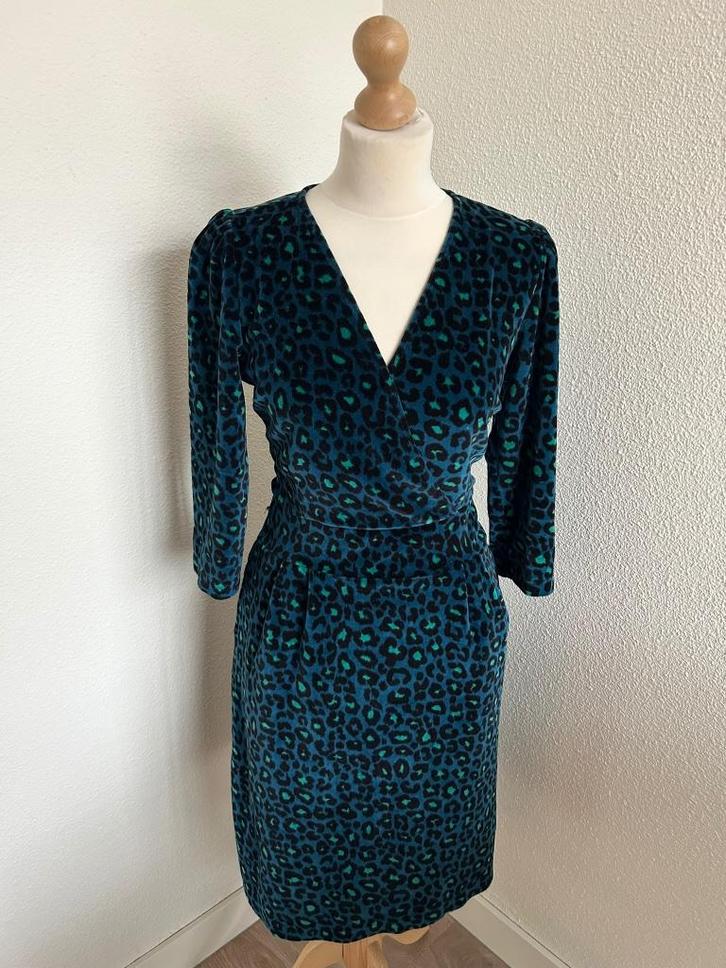 King Louie maat L velvet panter Tulip cross jurk 2391, Kleding | Dames, Jurken, Zo goed als nieuw, Maat 42/44 (L), Blauw, Knielengte