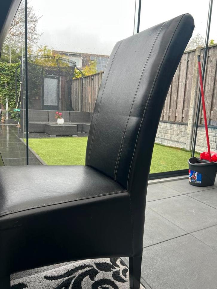 6 zwarte stoelen, Huis en Inrichting, Stoelen, Gebruikt, Vijf, Zes of meer stoelen, Leer, Zwart, Ophalen of Verzenden