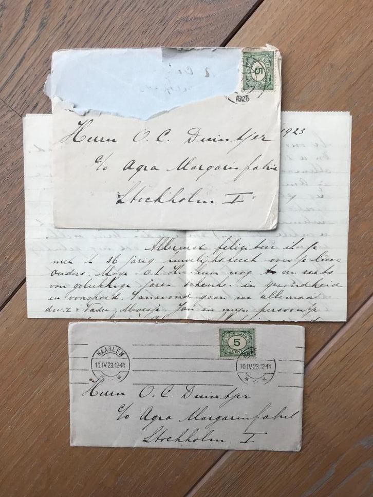 NEDERLAND, 2 bijzondere brieven naar Zweden uit 1923, Postzegels en Munten, Brieven en Enveloppen | Buitenland, Envelop, Verzenden
