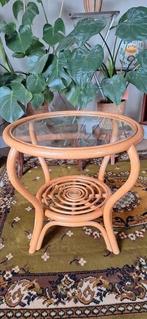 Bamboe bijzettafeltje salontafel manou stijl boho, Minder dan 55 cm, Rond, Zo goed als nieuw, Hout