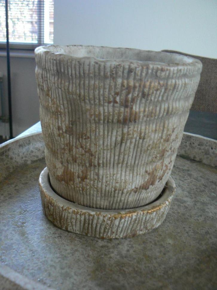 PTMD bloempot met schotel hoog 14.5 cm ZGAN, Tuin en Terras, Bloempotten, Zo goed als nieuw, Overige materialen, Binnen, Minder dan 40 cm