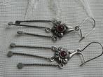Antieke zilveren oorbellen/hangers met Granaatjes, Met edelsteen, Zilver, Verzenden, Oorbellen