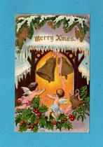 Leuke oude kerstkaart N907 - engeltjes/kerstklokken uit 1908, Verzamelen, Ansichtkaarten | Themakaarten, Ophalen of Verzenden