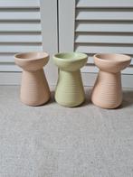 Set van 3 keramieken kandelaars, Overige materialen, Groen, Ophalen of Verzenden, Zo goed als nieuw