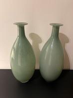 Groene (mint) vazen 35cm hoog, Ophalen, Gebruikt, Glas, Minder dan 50 cm
