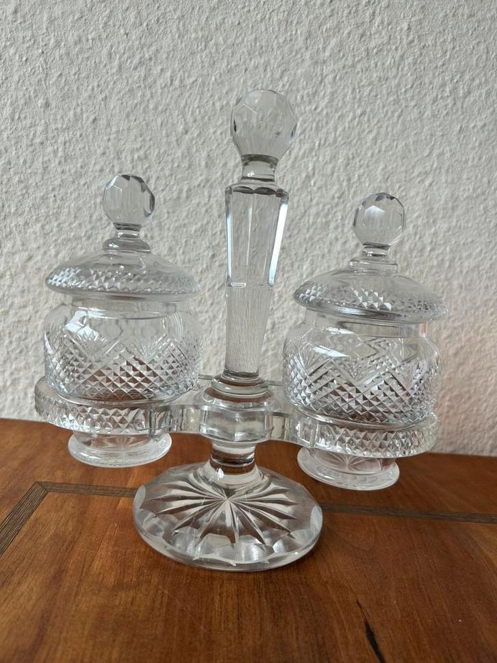 Kristallen Jampotten met houder, Antiek en Kunst, Antiek | Glas en Kristal, Ophalen of Verzenden