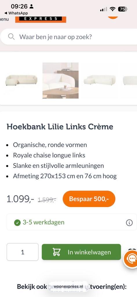 Hoekbank links bouclé - z.g.a.n. (270x153), Huis en Inrichting, Banken | Bankstellen, Zo goed als nieuw, Hoekbank, Vierpersoons of meer