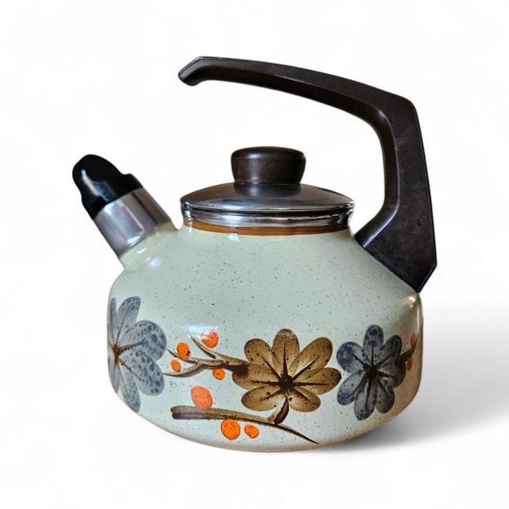 Vintage emaille fluitketel – jaren 70 / sanko ware japan, Witgoed en Apparatuur, Waterkokers, Gebruikt, 1 tot 2 liter, Ophalen of Verzenden