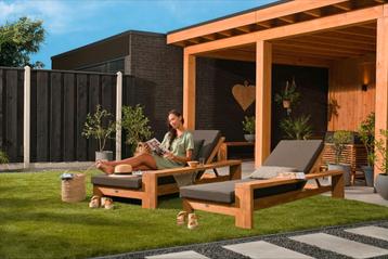 Teak ligstoel/ligbed set, 2 stuks plus gratis kussenset! beschikbaar voor biedingen