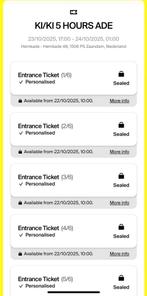 6 tickets te koop voor KI/KI 5 hours ADE 23 oktober, Drie personen of meer