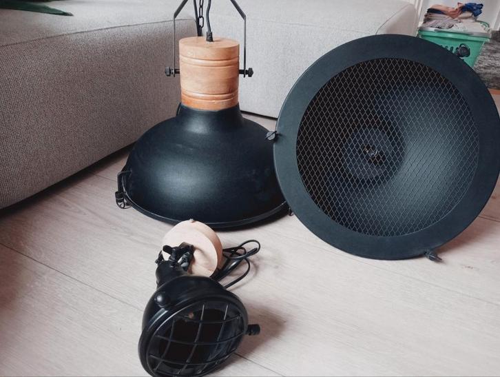 Set Loods 5 hanglampen, industrieel zwart, zware kwaliteit., Huis en Inrichting, Lampen | Hanglampen, Zo goed als nieuw, Minder dan 50 cm