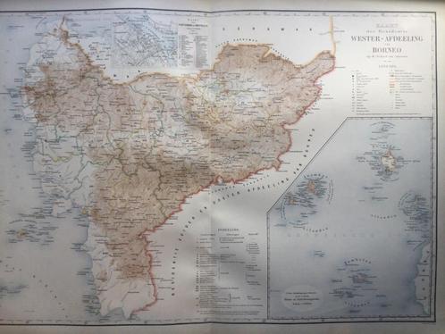 Indonesië, West Borneo; zeer grote kaart, 1891, Antiek en Kunst, Kunst | Etsen en Gravures, Verzenden