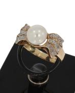 Diamanten parel fraaie 14k gouden vintage dames ring, Verzenden, Goud, Ring, Met edelsteen