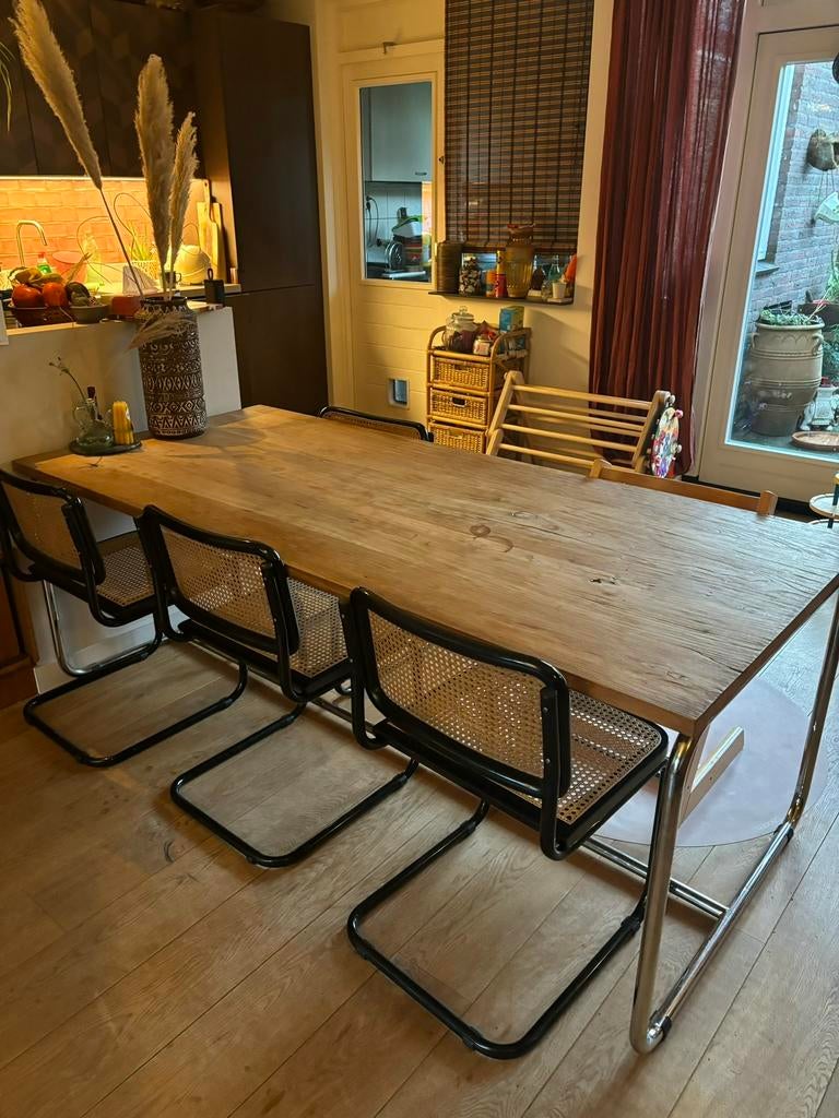 Massief houten (eiken) eettafel 200x90 design loods5, Huis en Inrichting, Tafels | Eettafels, Gebruikt, Thonet stijl, Eikenhout