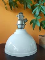 Industriële hanglamp wit met chroom, Ophalen, Gebruikt, Industrieel / vintage / fabriekslamp / retro, Metaal