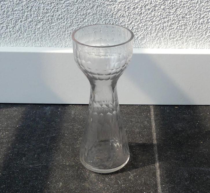 Glazen bollenvaasje vaasje glas vaas bladerdecor, Huis en Inrichting, Woonaccessoires | Vazen, Gebruikt, Overige kleuren, Minder dan 50 cm