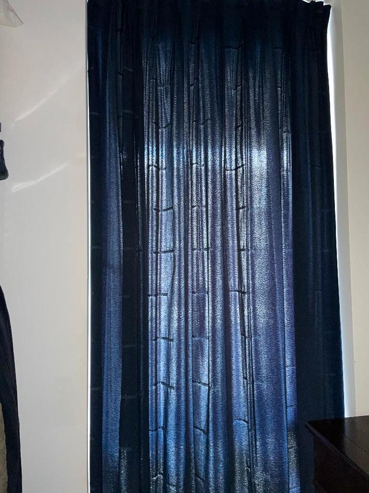 Overgordijnen donkerblauw 1x 135br x 255h en 2x 78br x 185h, Huis en Inrichting, Stoffering | Gordijnen en Lamellen, Zo goed als nieuw