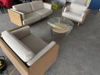 Complete set: 2 persoons zitbank met 2 feautuils en tafel, Ophalen, Gebruikt, Hout