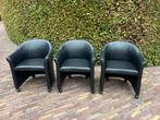 Set €75 voor 3 zwarte leren stoelen op wieltjes, Ophalen, Gebruikt, Zwart, Leer