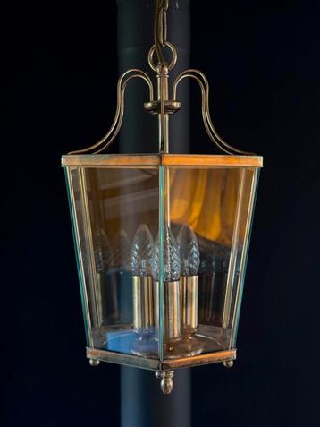 Klassieke Hallamp Messing met Glazen Ruitjes, Vintage beschikbaar voor biedingen